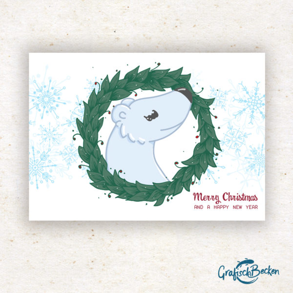 Eisbär Weihnachten frohe xmas Weihnachtsfest Grüße Postkarte Grußkarte Illustration Illustratorin Catharina Voigt GrafischBecken