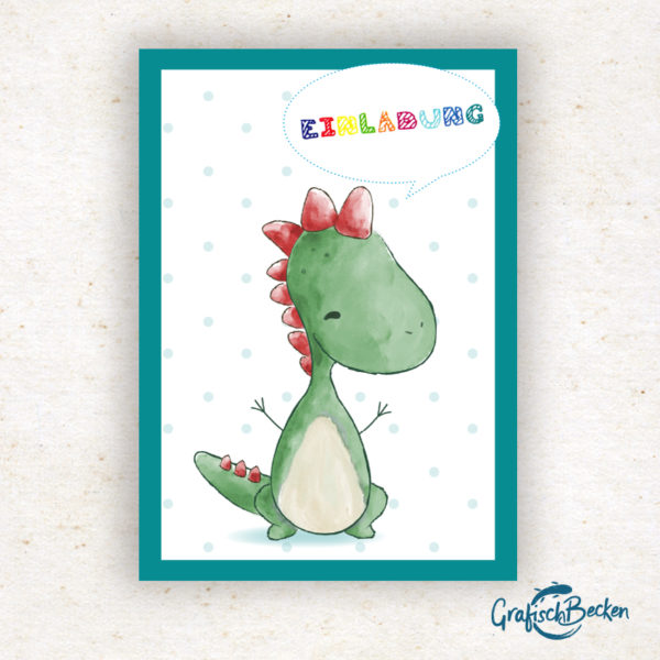 Dino Dinosaurier Freude Blumen Spaß Einladungskarte Kindergeburtstag Geburtstag Postkarte Illustratorin Catharina Voigt GrafischBecken
