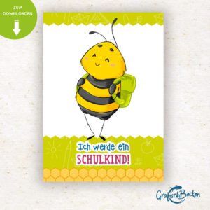 Einschulung Einladung Bienen Schulkind ersten Schultag Biene Spaß Einladungskarte DIY basteln Digital download Illustratorin Catharina Voigt GrafischBecken