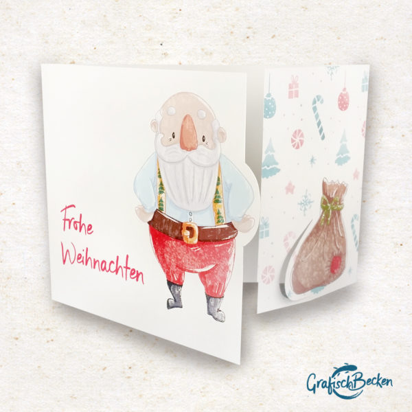 Klappkarte Weihnachten Weihnachtsmann Grußkarte Postkarte Illustratorin Catharina Voigt GrafischBecken