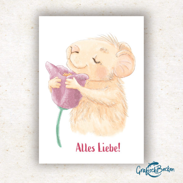 Glückwunschkarte Postkarte Hamster Blume Geburtstag